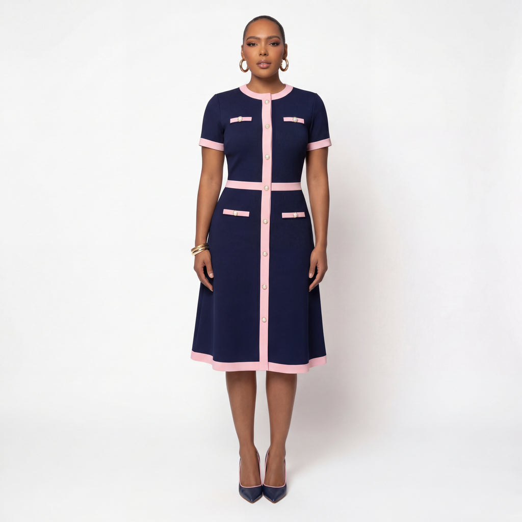 knitted short sleeve dress Jack and Jill Knit NAVY / M Head of the Class easy shape Casino Women Outfit Size:29X30