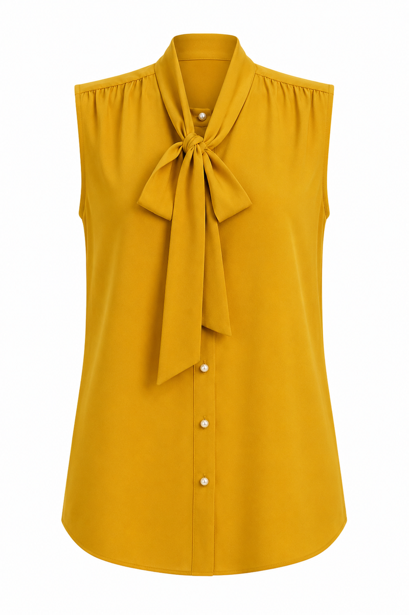 Sigma Gamma Rho Side Sleeveless Pearl Button Bow Blouse