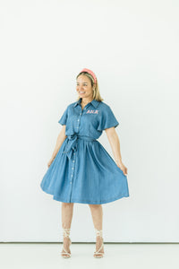 denim dress flutter sleeve Denim Split Neck Flutter Short Sleeve Mini Dress Large
