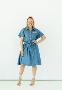 DENIM FLUTTER SLEEVE DRESS 5XL / DENIM