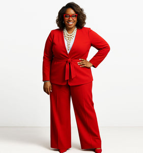 red plus size dress pants Knit Red Pant Suit Crimson / M