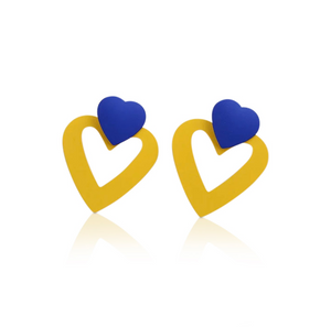 BLUE AND GOLD HEART EARRINGS