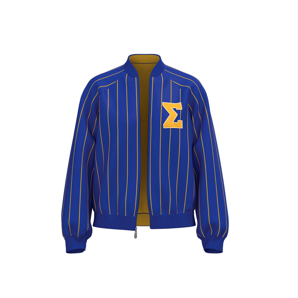 SIGMA GAMMA RHO PINSTRIPE BOMBER JACKET – Sacred Heart Collections