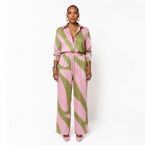 aka pink and green dress Printed Satin Set matching sets