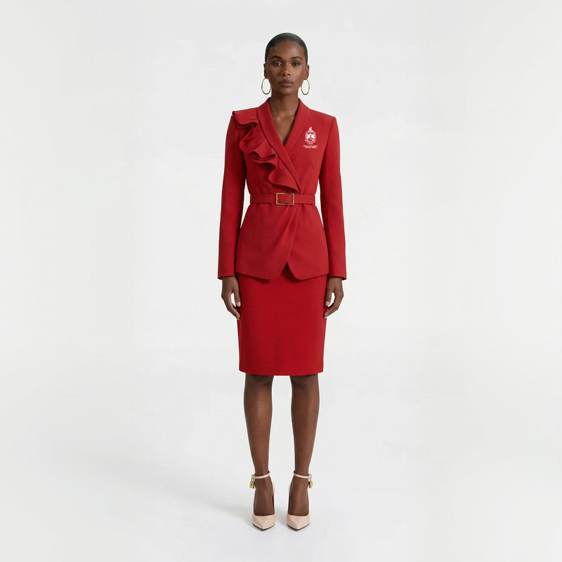 DST Houston Metropolitan Alumnae Chapter Ruffle Front Blazer